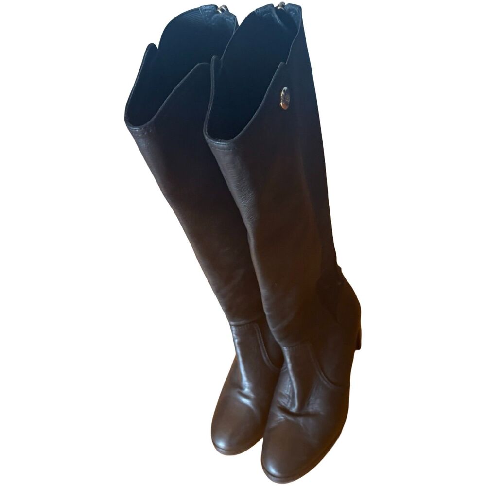 Tory Burch Black Leather Riding Boots Block Heel Stretch Back Tall Size 7.5 - Picture 3 of 6